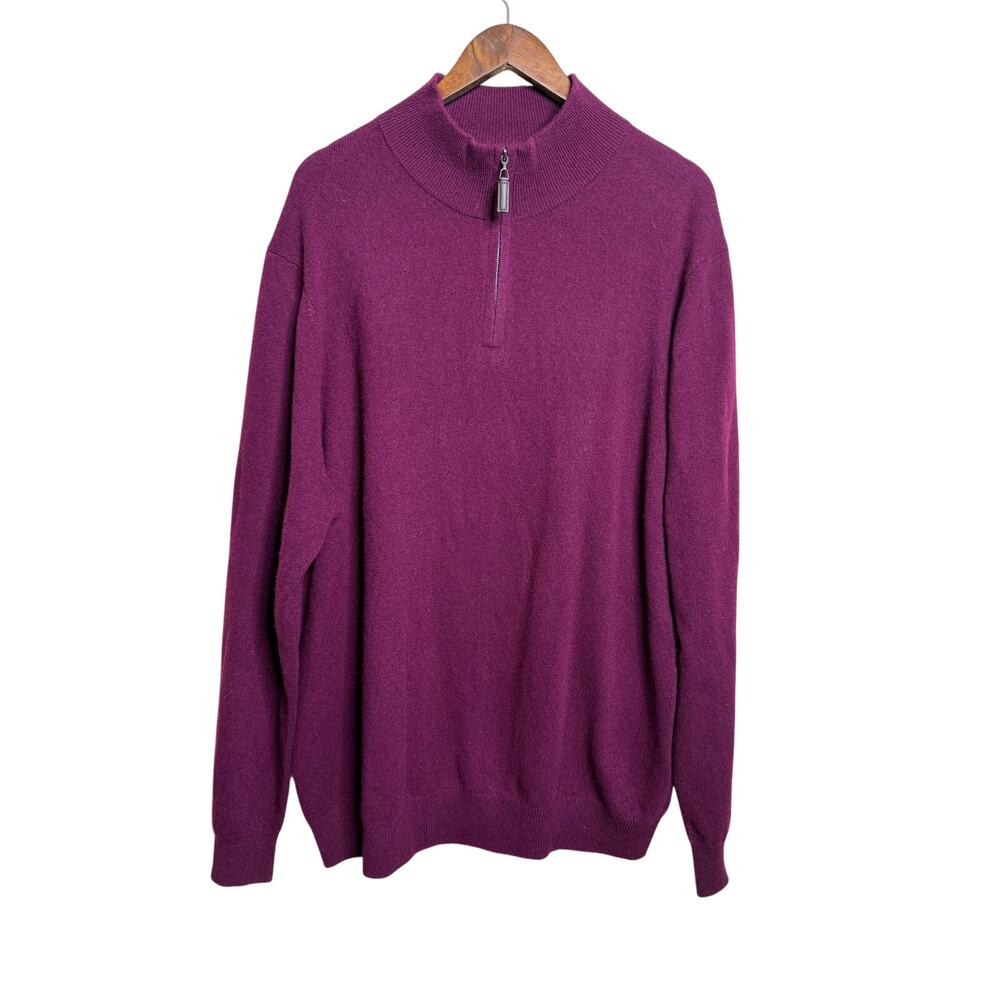 Isaac Mizrahi 100% 2-Ply Cashmere Quarter Zip Sweater Purple XXL Mock Neck